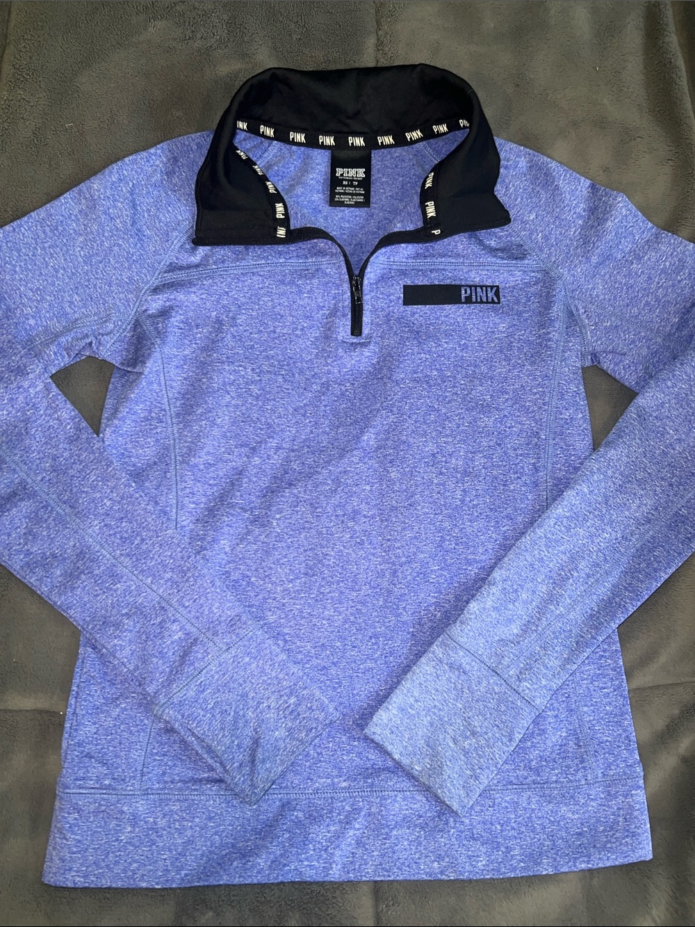 PINK Victoria's Secret Heathered Periwinkle Quarter-Zip Pullover